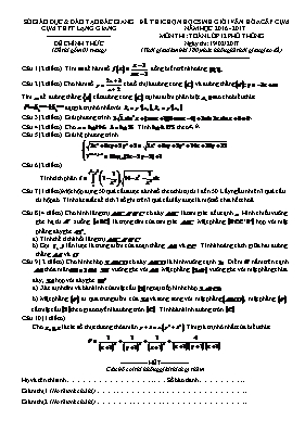 Đề thi chọn học sinh giỏi văn hóa cấp cụm năm học 2016 - 2017 môn thi Toán lớp 12
